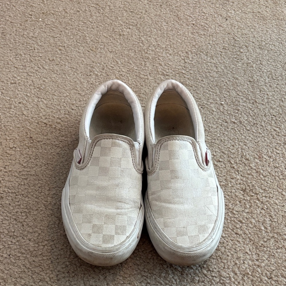 White Checkered Slip-On Sneakers